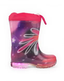Botas de lluvia niña en fucsia con luces y diseño galáctico colección Cosmic Girl