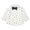 Camisa blanca para niño con dinosaurios y pajarita desmontable