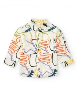 Camisa blanca para niño con estampado multicolor de dinosaurios