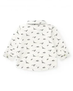 Camisa blanca para niño con dinosaurios y pajarita desmontable