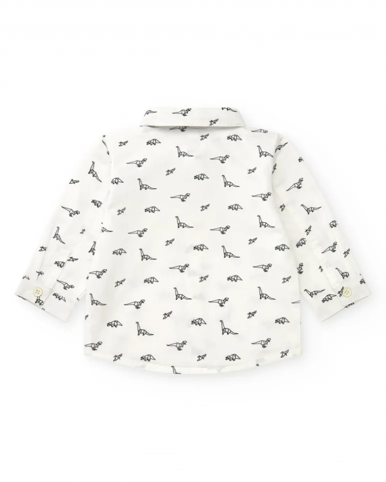 Camisa blanca para niño con dinosaurios y pajarita desmontable