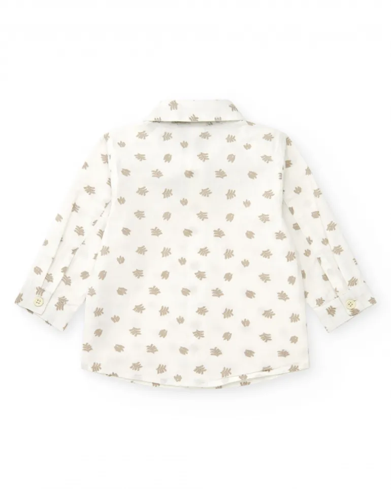 Camisa blanca para niño con hojas beige y pajarita desmontable
