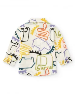 Camisa blanca para niño con estampado multicolor de dinosaurios