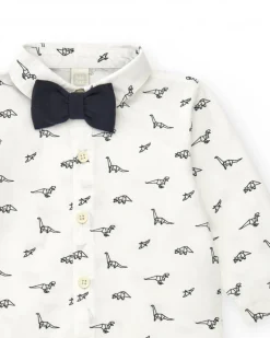 Camisa blanca para niño con dinosaurios y pajarita desmontable
