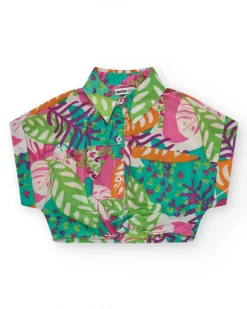 Camisa para niña con estampado tropical y nudo delantero