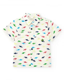 Camisa para niño en blanco con tiburones multicolor