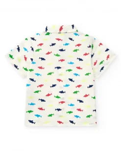 Camisa para niño en blanco con tiburones multicolor