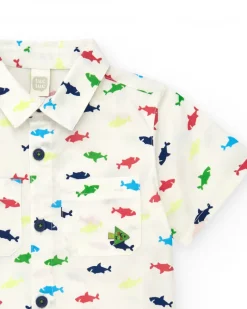 Camisa para niño en blanco con tiburones multicolor