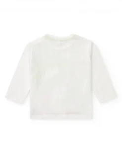 Camiseta blanca manga larga para niño con estampado tropical