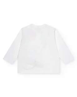 Camiseta blanca manga larga para niña con frutas bordadas y volante