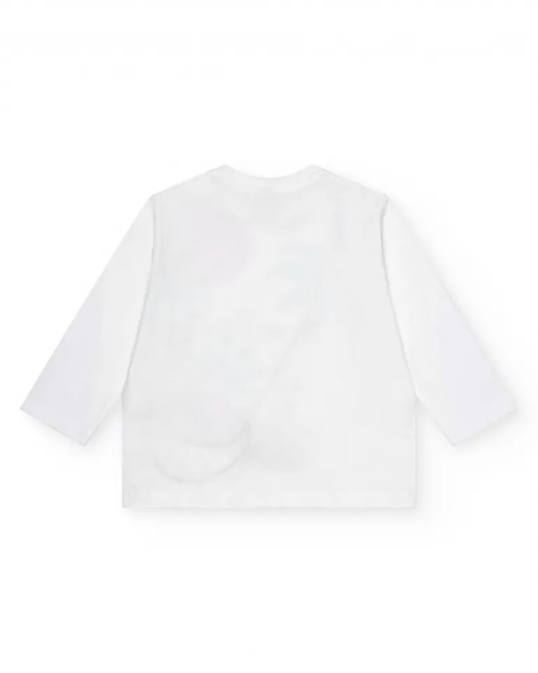 Camiseta blanca manga larga para niña con frutas bordadas y volante