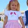 Camiseta blanca para niña con flores y brillo