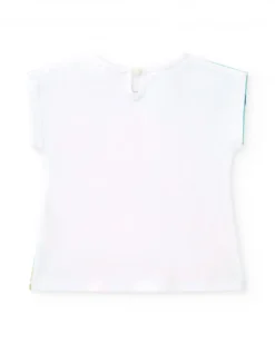 Camiseta blanca para niña con estampado tropical y cierre trasero