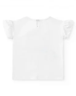 Camiseta blanca para niña con loros bordados y lentejuelas