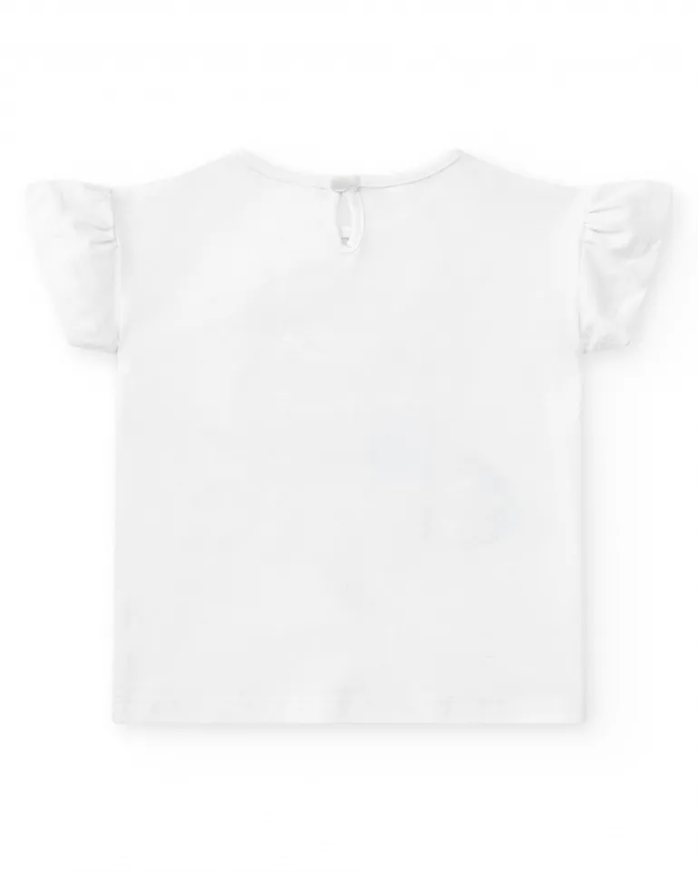 Camiseta blanca para niña con loros bordados y lentejuelas