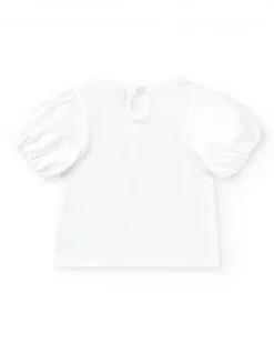 Camiseta blanca para niña con flores y brillo