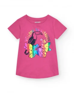 Camiseta de manga corta en rosa con estampado frontal