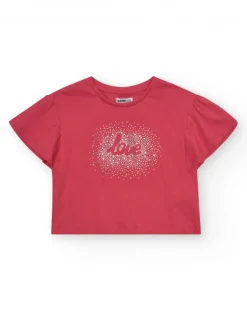 Camiseta de manga corta para niña en rojo con estampado frontal