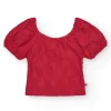 Camiseta de manga corta para niña en rojo con escote y mangas abullonadas