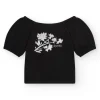 Camiseta de manga corta para niña en negro y mangas abullonadas