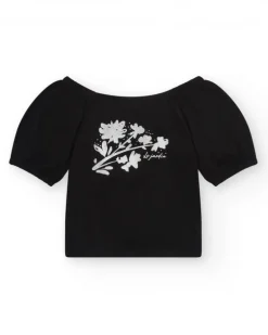 Camiseta de manga corta para niña en negro y mangas abullonadas