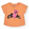 Camiseta de manga corta para niña en naranja con estampado frontal