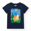 Camiseta de manga corta para niño en negro con estampado frontal