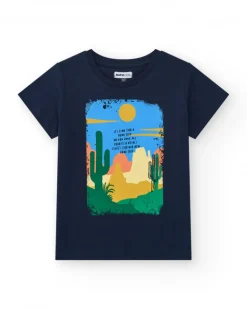 Camiseta de manga corta para niño en negro con estampado frontal