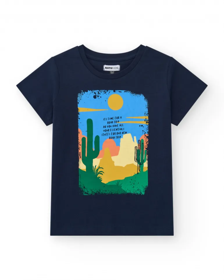 Camiseta de manga corta para niño en negro con estampado frontal