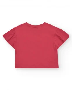Camiseta de manga corta para niña en rojo con estampado frontal