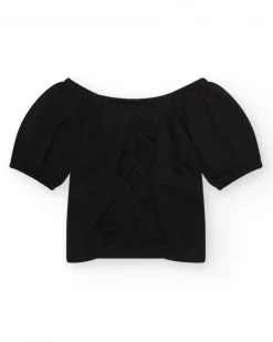 Camiseta de manga corta para niña en negro y mangas abullonadas