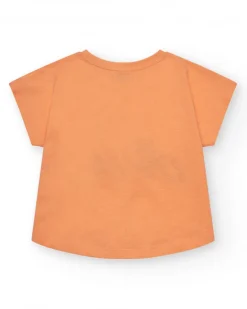 Camiseta de manga corta para niña en naranja con estampado frontal