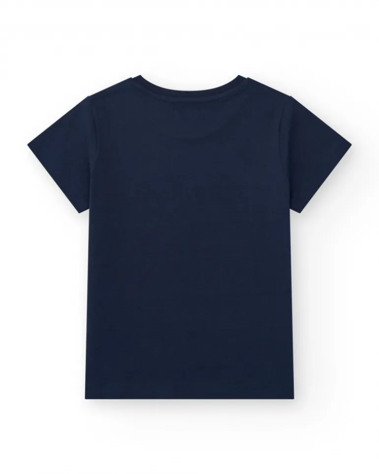 Camiseta de manga corta para niño en negro con estampado frontal
