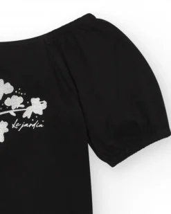 Camiseta de manga corta para niña en negro y mangas abullonadas