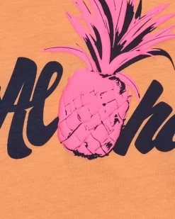 Camiseta de manga corta para niña en naranja con estampado frontal