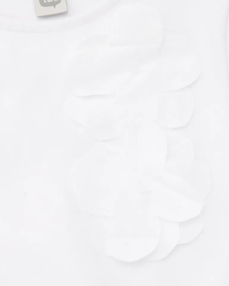 Camiseta de manga corta para niña en blanco con aplique floral