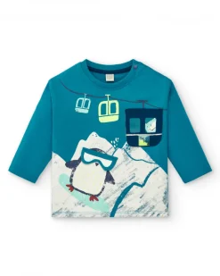 Camiseta de manga larga con estampado de pingüino snowboarder para niño de la colección Freezy