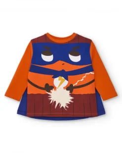 Camiseta de manga larga para niño en naranja con estampado de superhéroe colección Super Natural