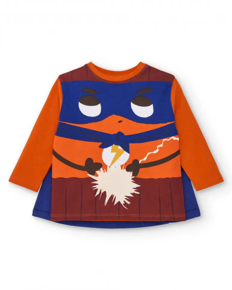 Camiseta de manga larga para niño en naranja con estampado de superhéroe colección Super Natural