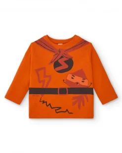 Camiseta de manga larga para niño en naranja estampado de superhéroe colección Super Natural