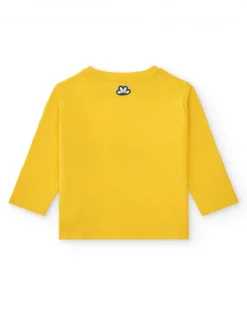 Camiseta de manga larga para niña en amarillo con flor