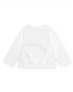 Camiseta de manga larga para niña en blanco con apliques florales