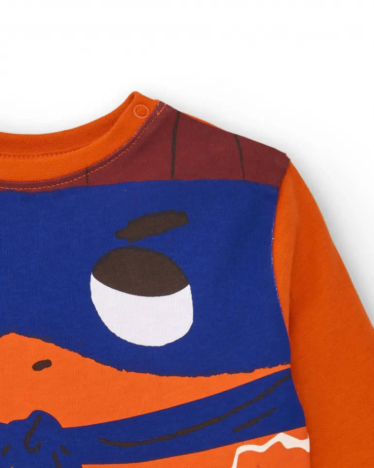 Camiseta de manga larga para niño en naranja con estampado de superhéroe colección Super Natural