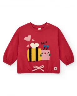 Camiseta de punto niña en rojo con detalle bordado de abeja Happy Garden