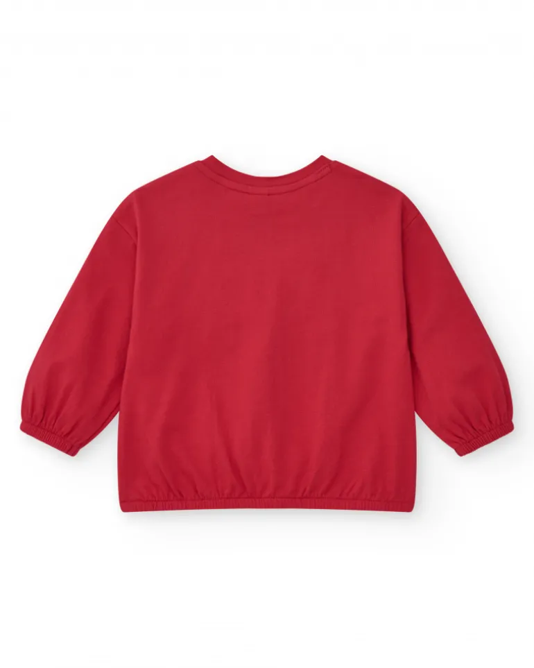 Camiseta de punto niña en rojo con detalle bordado de abeja Happy Garden
