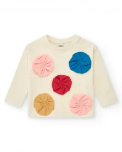 Camiseta de punto niña en blanco con apliques florales Happy Garden