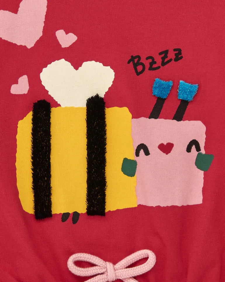 Camiseta de punto niña en rojo con detalle bordado de abeja Happy Garden