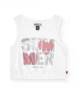 Camiseta de tirantes para niña en blanco y estampado brillante
