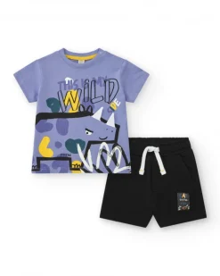 Camiseta lila para niño con dinosaurio y texto "This is my wild side"