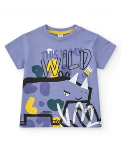 Camiseta lila para niño con dinosaurio y texto "This is my wild side"